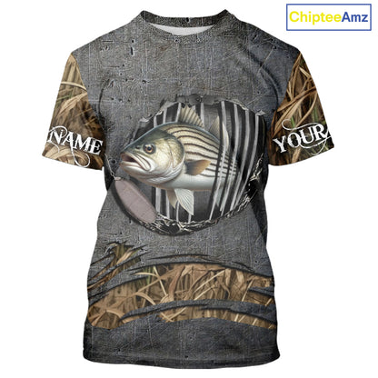 Striped Bass fishing camo metal grunge pattern Custom striper fishing shirts fishing gifts NQS11371