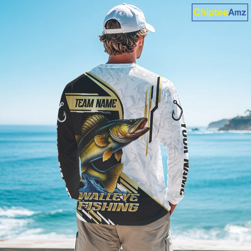 Personalized Walleye fishing shirts Custom sun protection Walleye fishing team jerseys | Gold NQS11372