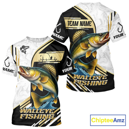 Personalized Walleye fishing shirts Custom sun protection Walleye fishing team jerseys | Gold NQS11372