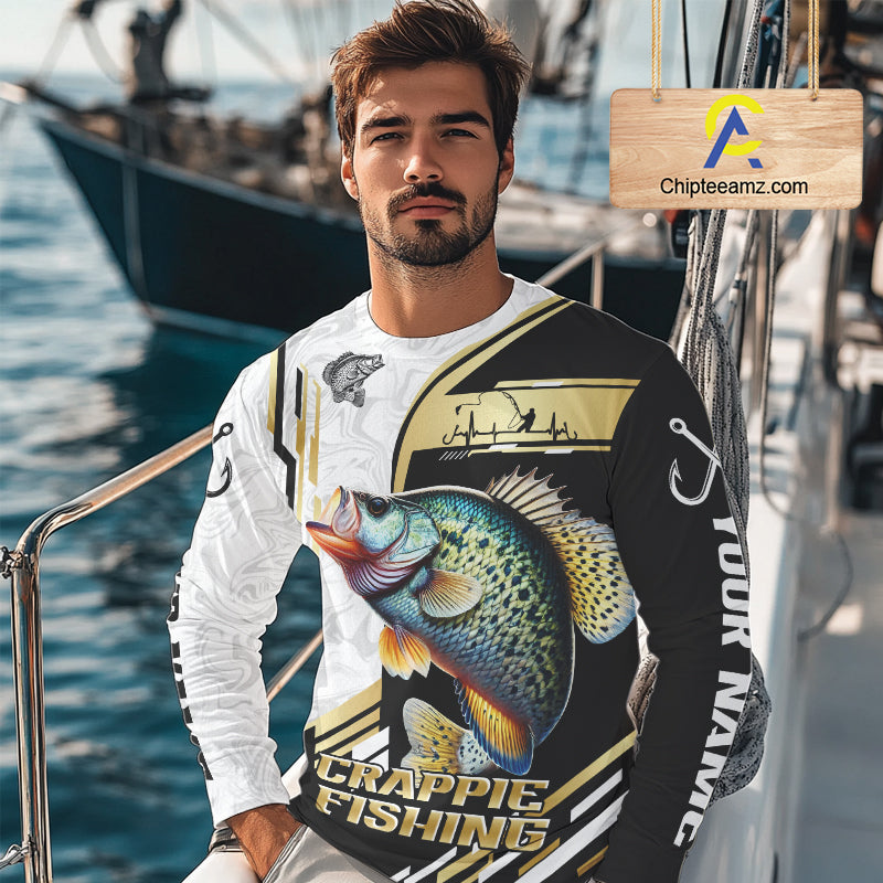 Personalized Crappie fishing shirts Custom sun protection Crappie fishing team jerseys | Gold NQS11373