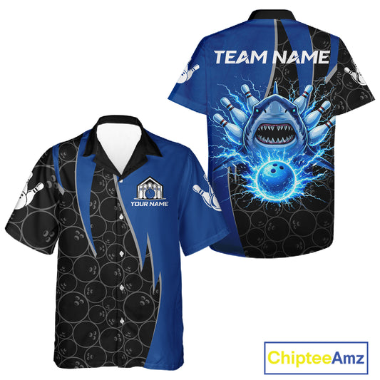 Black and blue lightning thunder shark hawaiian bowling jerseys custom team bowling outfit NQS11379