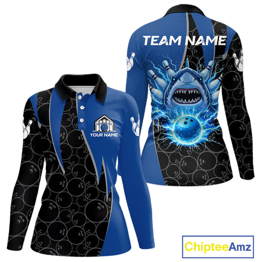 Black and blue lightning thunder shark bowling jerseys women custom bowling outfit ladies NQS11379