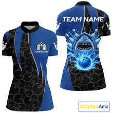 Load image into Gallery viewer, Black and blue lightning thunder shark bowling jerseys women custom bowling outfit ladies NQS11379