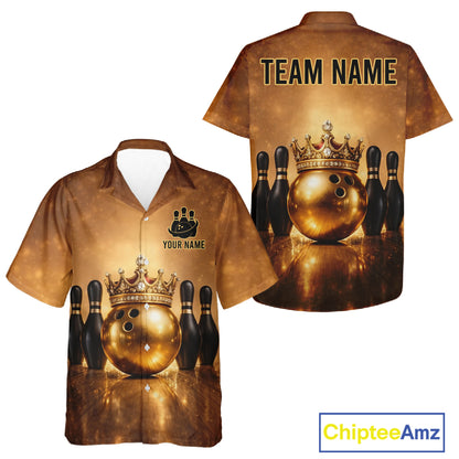 Black and Gold crown Bowling ball pins Bowling Hawaiian Shirts Custom Bowling Team league jerseys NQS11593