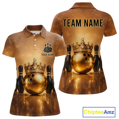 Black and Gold crown Bowling ball pins Bowling Shirts for Women Custom Bowling Team league jerseys NQS11593