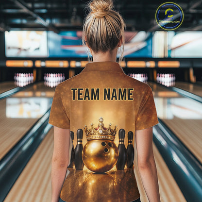 Black and Gold crown Bowling ball pins Bowling Shirts for Women Custom Bowling Team league jerseys NQS11593