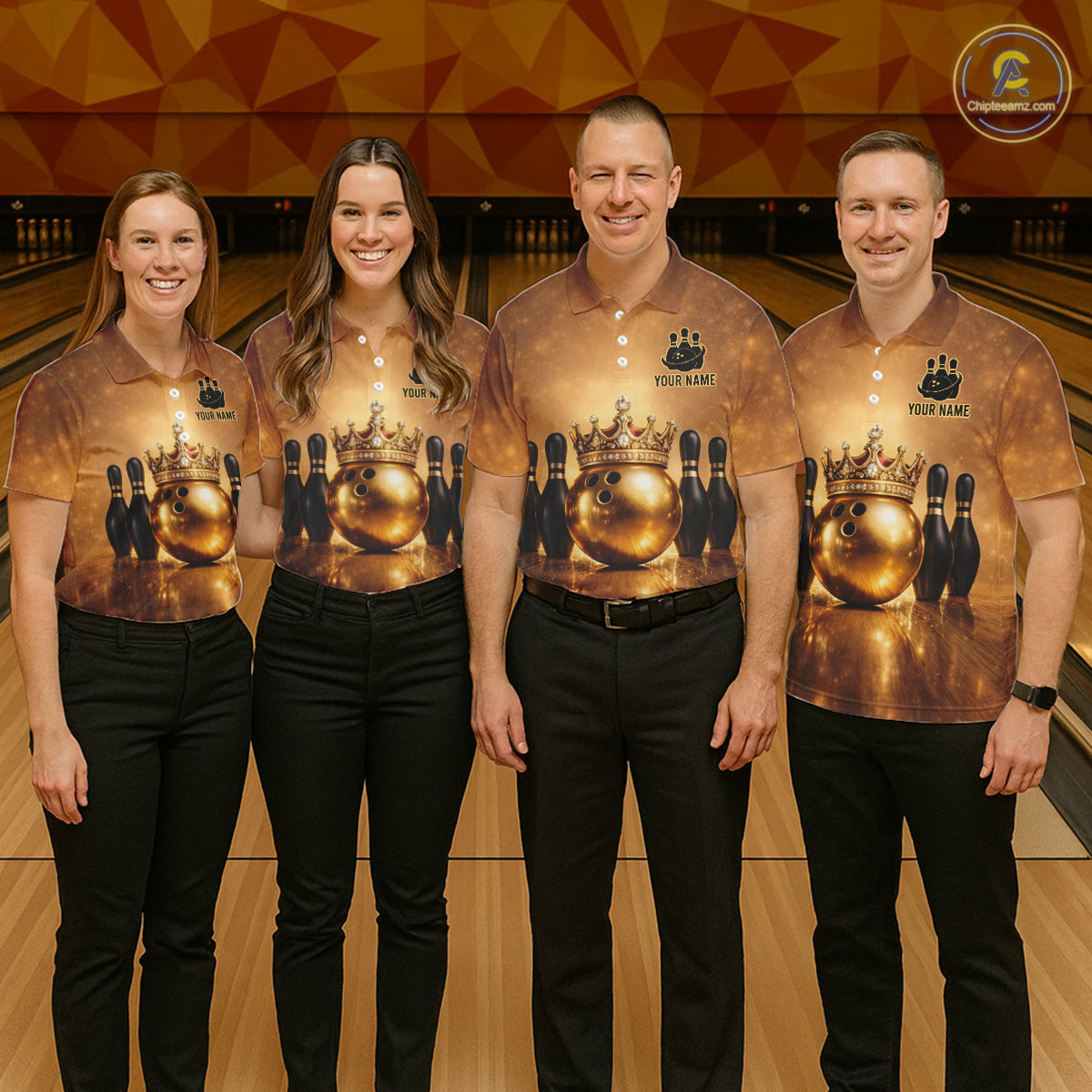 Black and Gold crown Bowling ball pins Bowling Shirts for Men Custom Bowling Team league jerseys NQS11593