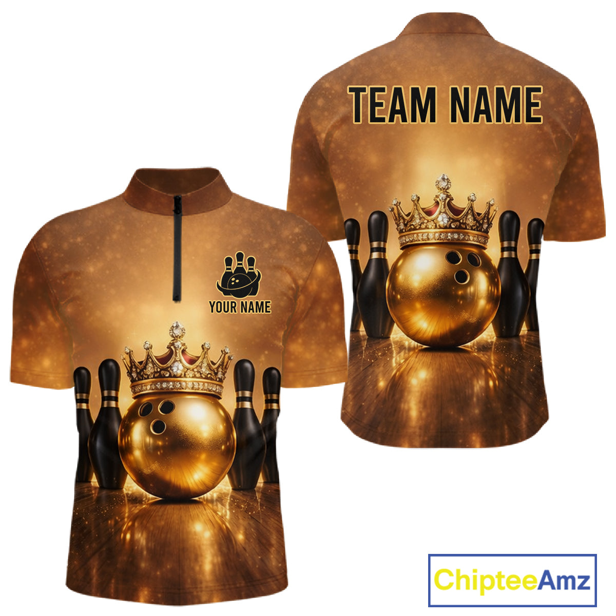 Black and Gold crown Bowling ball pins Bowling Shirts for Men Custom Bowling Team league jerseys NQS11593