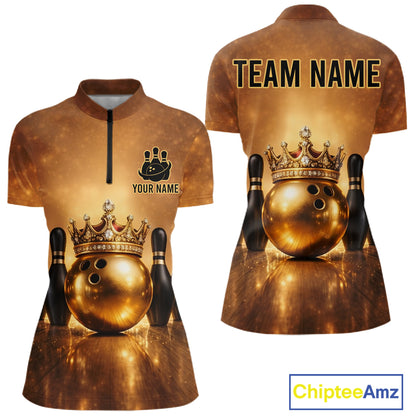 Black and Gold crown Bowling ball pins Bowling Shirts for Women Custom Bowling Team league jerseys NQS11593