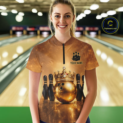 Black and Gold crown Bowling ball pins Bowling Shirts for Women Custom Bowling Team league jerseys NQS11593