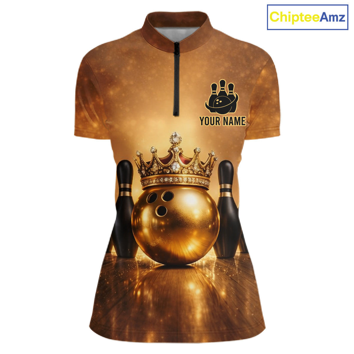 Black and Gold crown Bowling ball pins Bowling Shirts for Women Custom Bowling Team league jerseys NQS11593