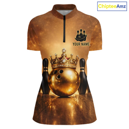 Black and Gold crown Bowling ball pins Bowling Shirts for Women Custom Bowling Team league jerseys NQS11593