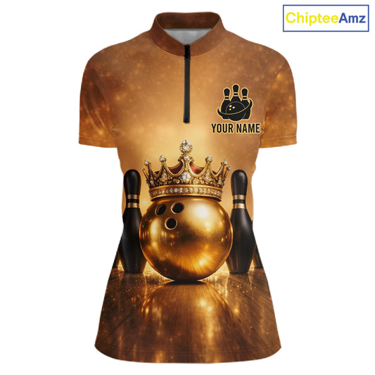 Black and Gold crown Bowling ball pins Bowling Shirts for Women Custom Bowling Team league jerseys NQS11593