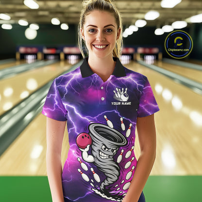 Custom Purple Bowling Jersey Lightning Thunder Funny tornado Womens Bowling Shirts, bowling uniforms NQS11594