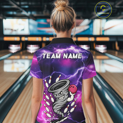 Custom Purple Bowling Jersey Lightning Thunder Funny tornado Womens Bowling Shirts, bowling uniforms NQS11594