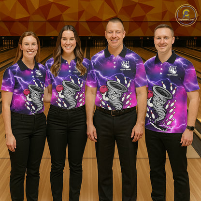 Custom Purple Bowling Jersey Lightning Thunder Funny tornado Womens Bowling Shirts, bowling uniforms NQS11594