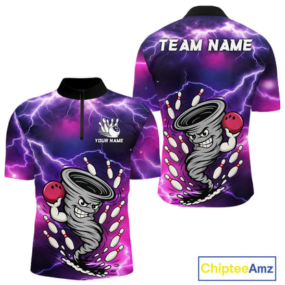Custom Purple Bowling Jersey Lightning Thunder Funny tornado Bowling Shirts for Men, bowling uniforms NQS11594