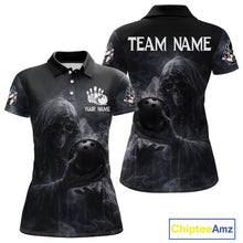 Load image into Gallery viewer, Custom Smoke Skull reaper Bowling Polo, 1/4 Zip Shirts for Women, Team bowling outfit Jerseys NQS11596