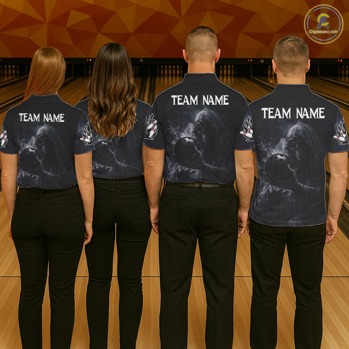 Custom Smoke Skull reaper Bowling Polo, 1/4 Zip Shirts for Men, Team bowling outfit Jerseys NQS11596