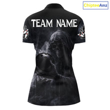 Load image into Gallery viewer, Custom Smoke Skull reaper Bowling Polo, 1/4 Zip Shirts for Women, Team bowling outfit Jerseys NQS11596