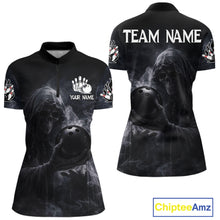 Load image into Gallery viewer, Custom Smoke Skull reaper Bowling Polo, 1/4 Zip Shirts for Women, Team bowling outfit Jerseys NQS11596