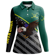 Load image into Gallery viewer, Eagle black American flag patriotic Womens golf polo shirts custom team ladies golf tops | Green NQS5637