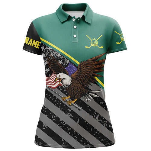 Eagle black American flag patriotic Womens golf polo shirts custom team ladies golf tops | Green NQS5637