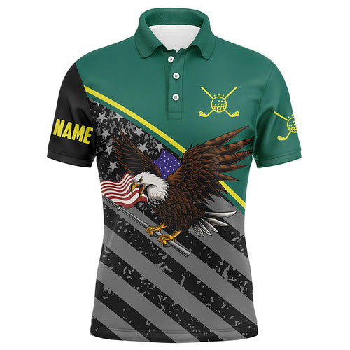 Eagle black American flag patriotic mens golf polo shirts custom team golf shirts for mens | Green NQS5637