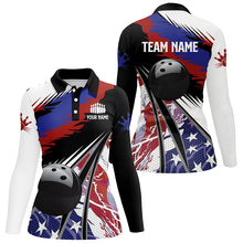 Load image into Gallery viewer, Womens Polo, Quarter Zip bowling shirts Custom black ball American Flag Bowling Team League Jerseys NQS7740