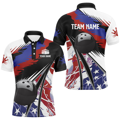 Mens Polo, Quarter Zip bowling shirts Custom black ball American Flag Bowling Team League Jerseys NQS7740