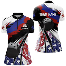 Load image into Gallery viewer, Womens Polo, Quarter Zip bowling shirts Custom black ball American Flag Bowling Team League Jerseys NQS7740