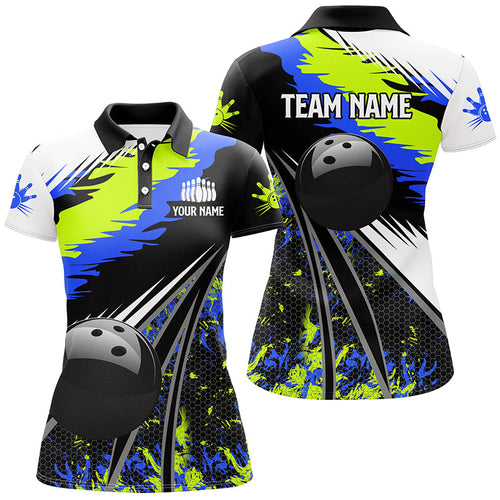 Womens Polo, Quarter Zip bowling shirts Custom black ball green blue camo Bowling Team League Jerseys NQS7741