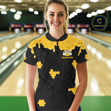 Load image into Gallery viewer, Custom Black and Yellow Honey Bee Bowling Shirts For Women, Bee Bowling Team Bowlers Outfit NQS10376