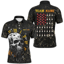 Load image into Gallery viewer, Skull Bowling Camo American Flag Custom Bowling Polo, 1/4 zip Shirts For Men Bowling Team Jerseys NQS8427