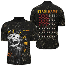 Load image into Gallery viewer, Skull Bowling Camo American Flag Custom Bowling Polo, 1/4 zip Shirts For Men Bowling Team Jerseys NQS8427