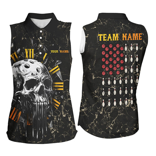 Skull Bowling Camo American Flag Custom Bowling Sleeveless Polo Shirts For Women Bowling Team Jerseys NQS8427