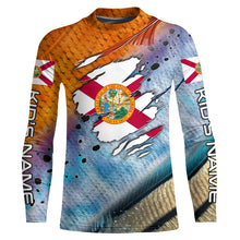 Load image into Gallery viewer, Inshore slam redfish trout snook scales Florida flag Custom patriotic fishing long sleeve shirts NQS8621