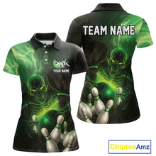 Load image into Gallery viewer, Black and green lightning skull Bowling polo, 1/4 Zip shirts for Women custom Bowling team Jersey NQS10809