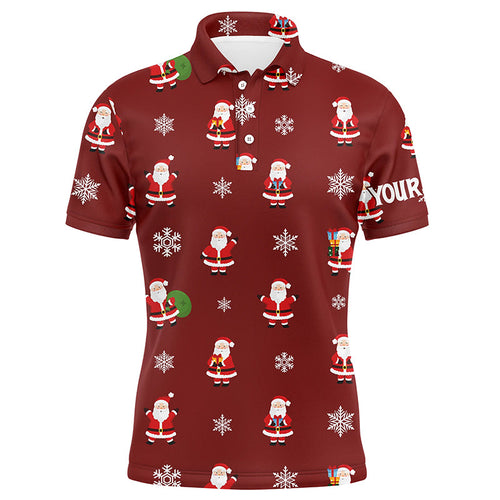 Red Christmas Santa snowflake pattern Men golf polo shirt custom Christmas mens golf tops for Team NQS8867