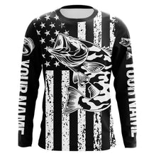 Load image into Gallery viewer, Black and White American Flag Largemouth Bass Fishing Camo Custom patriotic Bass fishing jerseys NQS9119