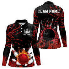 Load image into Gallery viewer, Black and Red Flame Bowling Polo, Quarter Zip Shirts for Women Custom Team womens bowling jersey NQS9313