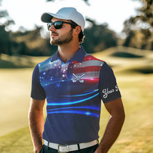 Load image into Gallery viewer, Blue Lights American Flag Mens golf polo shirts custom patriotic golf shirts for men NQS9316