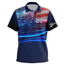 Load image into Gallery viewer, Blue Lights American Flag Kid golf polo shirts custom patriotic golf shirts for Kid NQS9316