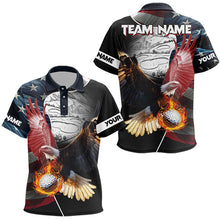 Load image into Gallery viewer, American Flag Eagle flame golf ball Kid golf polo shirts custom patriotic golf shirts for Kid NQS9317