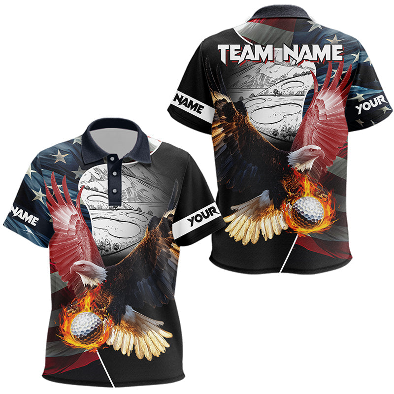 American Flag Eagle flame golf ball Kid golf polo shirts custom patriotic golf shirts for Kid NQS9317