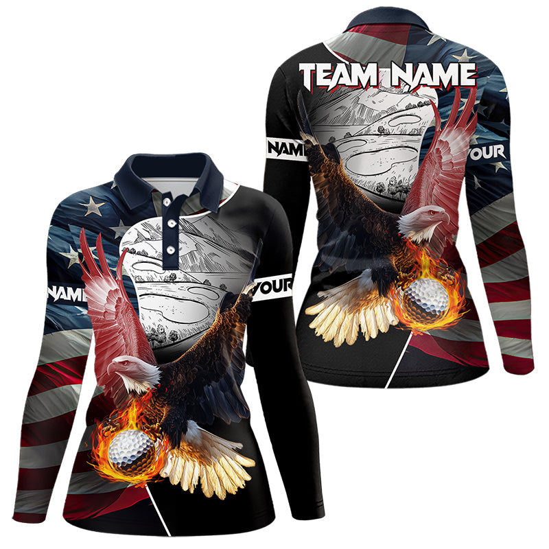 American Flag Eagle flame golf ball Womens golf polo shirts custom patriotic golf shirts for women NQS9317
