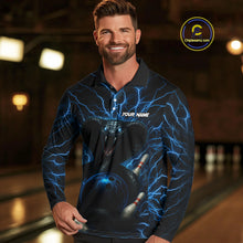 Load image into Gallery viewer, Personalized Blue Thunder Lightning Cobra Snake Bowling Shirt For Men, Custom Name Bowling Team Jersey NQS9834