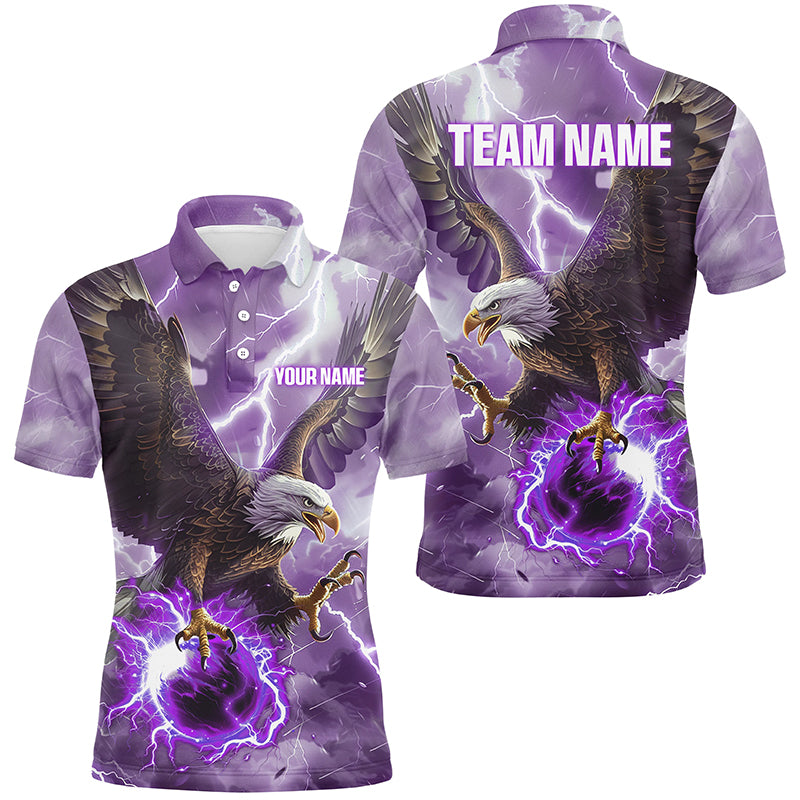 Purple lightning thunder bowling Eagle custom Mens Bowling Polo, Quarter Zip Shirts, bowler jerseys NQS8179