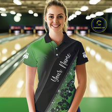 Load image into Gallery viewer, Black and Green Glitter Flower Bowling Polo, Quarter Zip Shirt for Women Custom Bowling Team Jerseys NQS10384