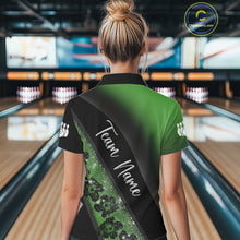 Load image into Gallery viewer, Black and Green Glitter Flower Bowling Polo, Quarter Zip Shirt for Women Custom Bowling Team Jerseys NQS10384